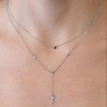 Round Ruby Bezel Pendant Necklace 14K White Gold (0.05ct)