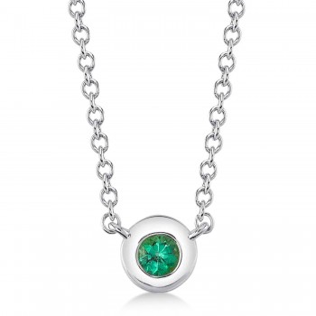 Round Emerald Bezel Pendant Necklace 14K White Gold (0.04ct)