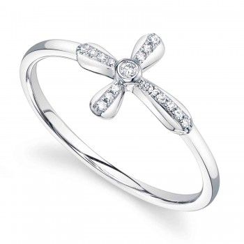 Diamond Sideway Cross Ring 14K White Gold (0.06ct)