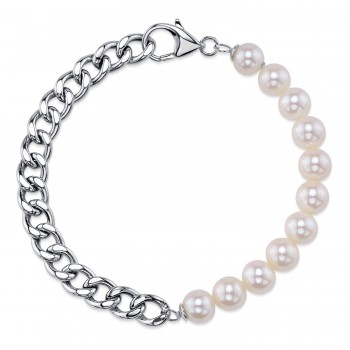 Cultured Pearl Link Bracelet 14K White Gold