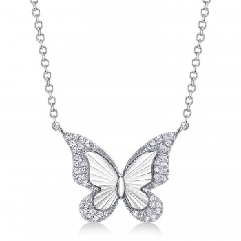 Diamond Butterfly Pendant Necklace 14K White Gold (0.10ct)