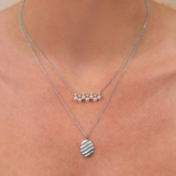 Cultured Pearl & Diamond Pendant Necklace 14K White Gold (0.16ct)