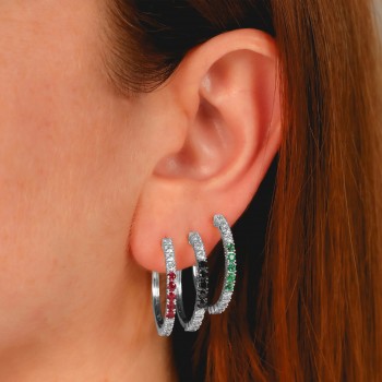 Lab Grown Emerald & Diamond Hoop Earrings 14K White Gold (1.41ct)