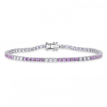 Lab Grown Pink Sapphire & Diamond Tennis Bracelet 14K White Gold (3.51ct)