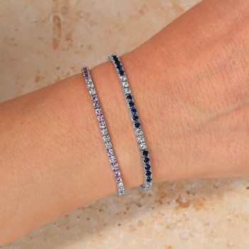 Lab Grown Pink Sapphire & Diamond Tennis Bracelet 14K White Gold (3.51ct)