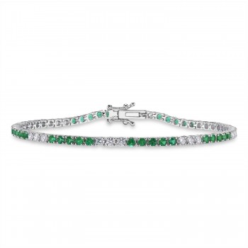Emerald & Diamond Tennis Bracelet 14K White Gold (3.24ct)