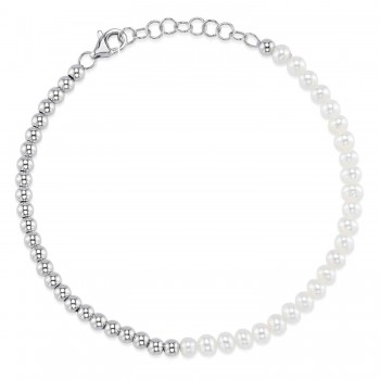 Cultured Pearl Ball Chain Bracelet 14K White Gold (4mm)