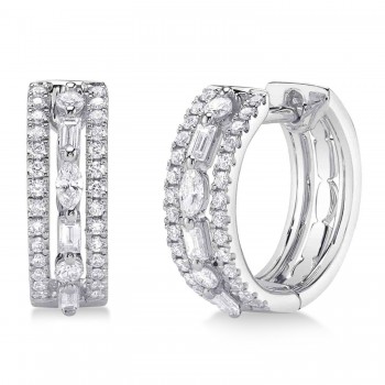 Lab Grown Diamond Baguette Marquise Huggie Earrings 14K White Gold (0.59ct)
