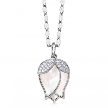 Mother of Pearl & Diamond Flower Pendant Necklace 14K White Gold (1.80ct)