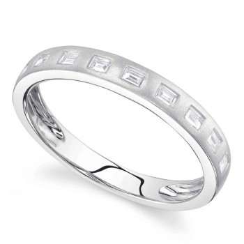 Baguette Diamond Matte Wedding Ring Band 14K White Gold (0.17ct)
