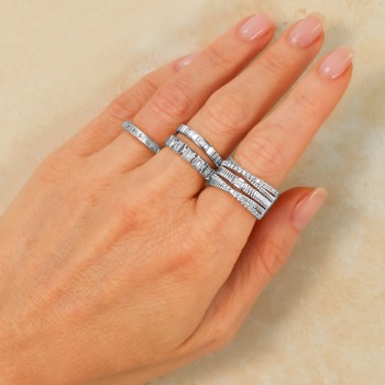 Baguette Diamond Matte Wedding Ring Band 14K White Gold (0.17ct)