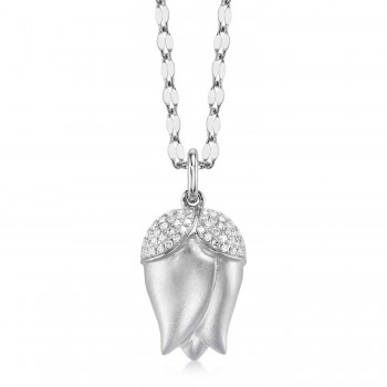 Diamond Matte Flower Pendant Necklace 14K White Gold (0.15ct)