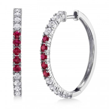 Ruby & Diamond Hoop Earrings 14K White Gold (1.51ct)