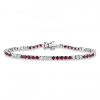 Lab Grown Ruby & Diamond Tennis Bracelet 14K White Gold (3.69ct)