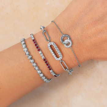 Lab Grown Ruby & Diamond Tennis Bracelet 14K White Gold (3.69ct)