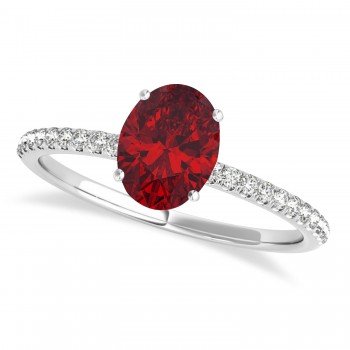 Ruby & Diamond Accented Oval Shape Engagement Ring 14k White Gold (0.75ct)