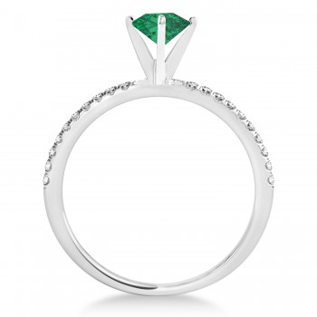 Emerald & Diamond Accented Oval Shape Engagement Ring 14k White Gold (3.00ct)