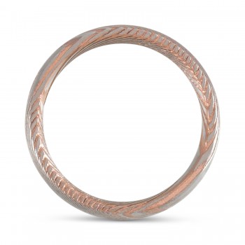 Damascus Steel Half Round Patterned Wedding Band 18K Rose Gold PVD (6mm)