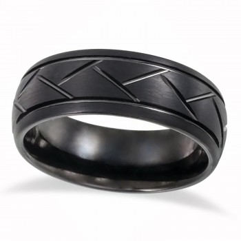 Tungsten Tread Patterned Wedding Band Black PVD (8mm)