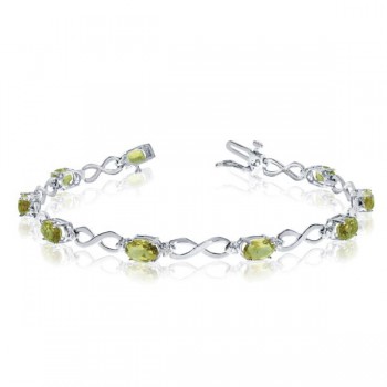 Oval Peridot & Diamond Infinity Bracelet in 14k White Gold (4.53ct)