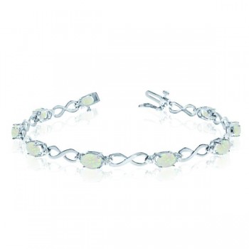 Oval Cut Opal & Diamond Infinity Bracelet in 14k White Gold (4.53ct)