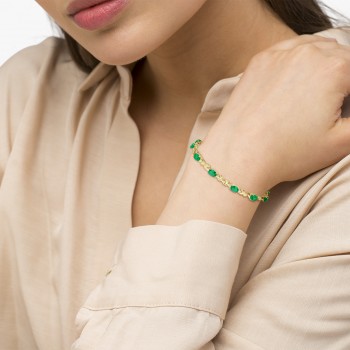 Emerald & Diamond XOXO Link Bracelet in 14k Yellow Gold (6.65ct)