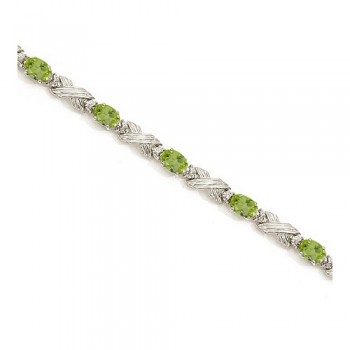 Lab Peridot & Lab Grown Diamond XOXO Link Bracelet in 14k White Gold (6.65ct)