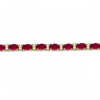 Diamond & Oval Cut Ruby Tennis Bracelet 14k Yellow Gold (9.25ctw)