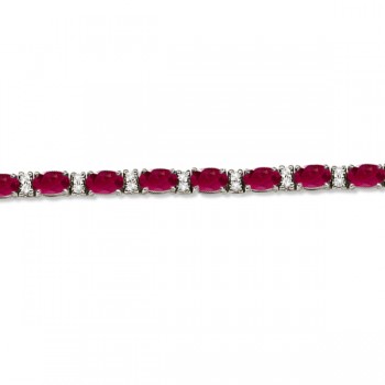 Lab Grown Diamond & Oval Cut Lab Ruby Tennis Bracelet 14k White Gold (9.25ctw)