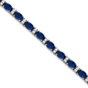 Lab Grown Diamond & Oval Cut Sapphire Tennis Bracelet 14k White Gold (9.25ctw)