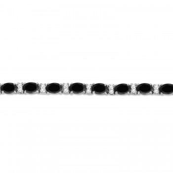 Black & Lab White Diamond Oval Cut Tennis Bracelet 14k White Gold (9.25ctw)