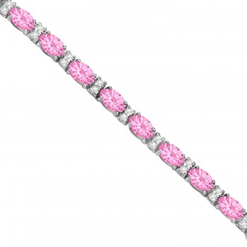 Lab Grown Diamond & Oval Cut Lab Pink Tourmaline Tennis Bracelet 14k W Gold (9.25ct)