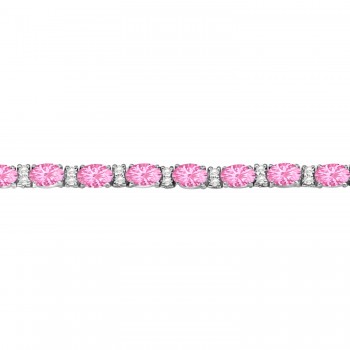 Lab Grown Diamond & Oval Cut Lab Pink Tourmaline Tennis Bracelet 14k W Gold (9.25ct)