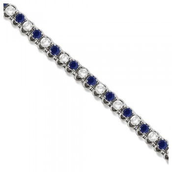 Round Blue Sapphire & Diamond Tennis Bracelet 14k White Gold (4.75ct)