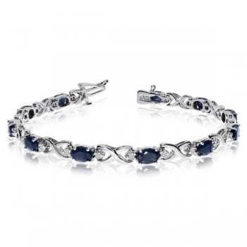 Oval Sapphire & Diamond XOXO Link Bracelet 14k White Gold (7.00ctw)