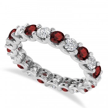 Diamond & Garnet Eternity Wedding Band 14k White Gold (2.10ct)