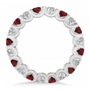 Diamond & Garnet Eternity Wedding Band 14k White Gold (2.10ct)