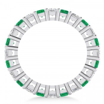 Princess Diamond & Emerald Wedding Band 14k White Gold (3.12ct)