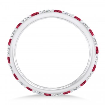Diamond & Ruby Eternity Wedding Band 14k White Gold (0.87ct)