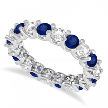 Diamond & Blue Sapphire Eternity Wedding Band 14k White Gold (2.40ct)