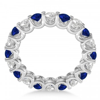 Diamond & Blue Sapphire Eternity Wedding Band 14k White Gold (2.40ct)