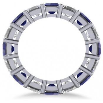 Princess Diamond & Blue Sapphire Wedding Band 14k White Gold (10.08ct)