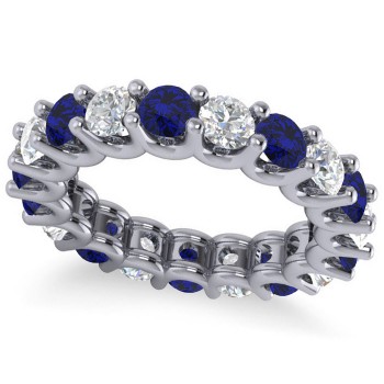 Diamond & Blue Sapphire Eternity Wedding Band 14k White Gold (3.53ct)