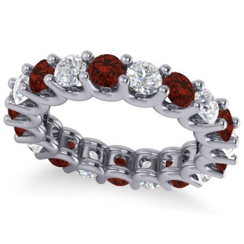Diamond & Garnet Eternity Wedding Band 14k White Gold (3.53ct)