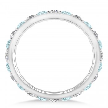 Diamond & Aquamarine Eternity Wedding Band 14k White Gold (1.50ct)