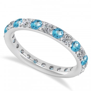 Diamond & Blue Topaz Eternity Wedding Band 14k White Gold (1.50ct)
