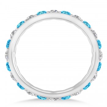 Diamond & Blue Topaz Eternity Wedding Band 14k White Gold (1.50ct)