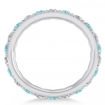 Diamond & Aquamarine Eternity Wedding Band 14k White Gold (2.00ct)