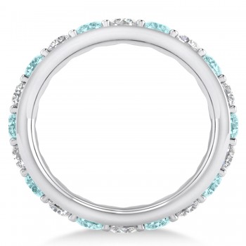 Diamond & Aquamarine Eternity Wedding Band 14k White Gold (2.50ct)