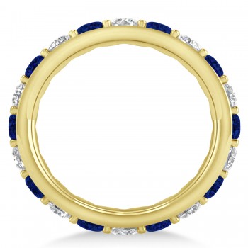 Diamond & Blue Sapphire Eternity Wedding Band 14k Yellow Gold (2.50ct)